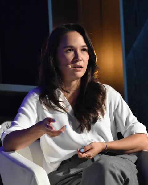 Tanya Van Gastel speaking at MWC Barcelona, the world's largest connectivity event